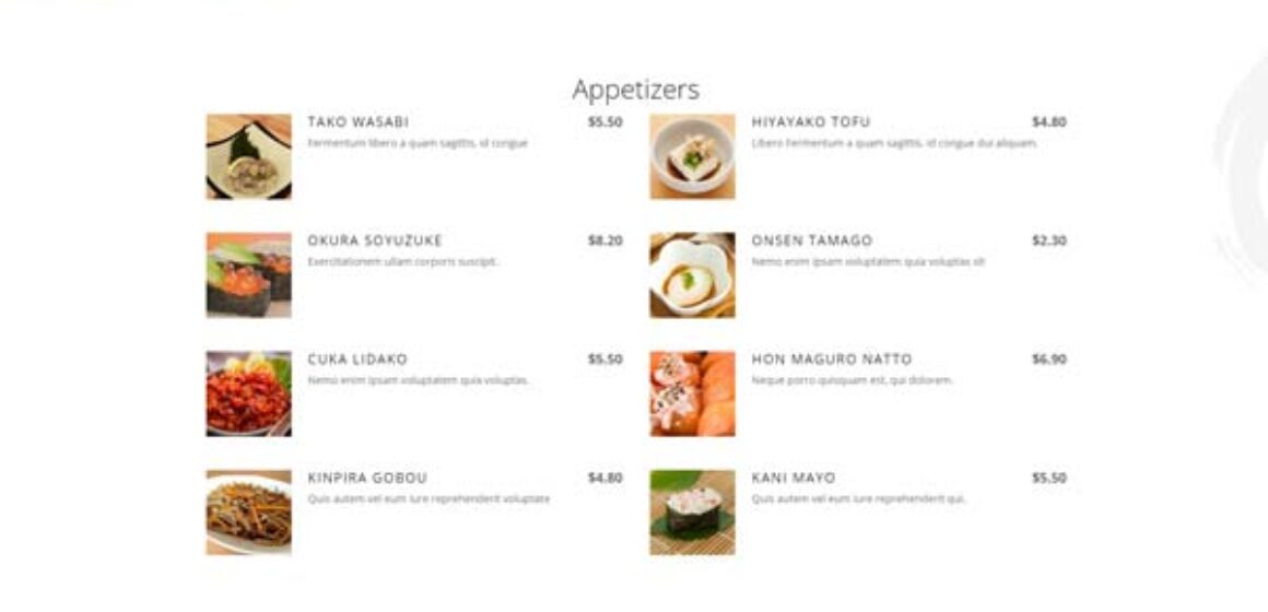 Sushi – Menu
